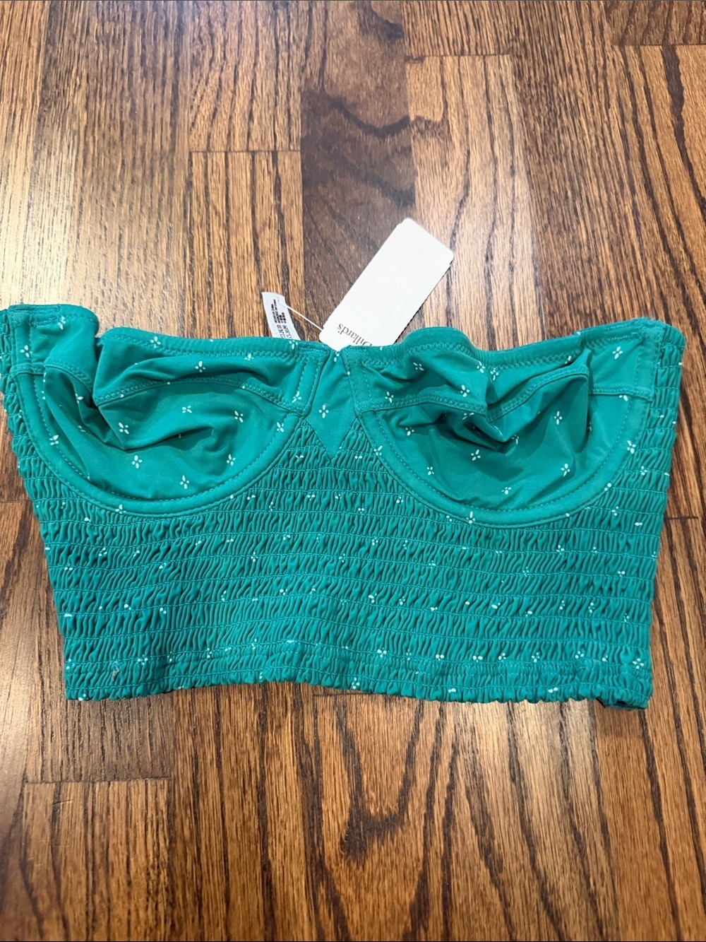 NWT Free People Teal Smocked Bikini Strapless Bralette Cami & Thong Set - Picture 3 of 8